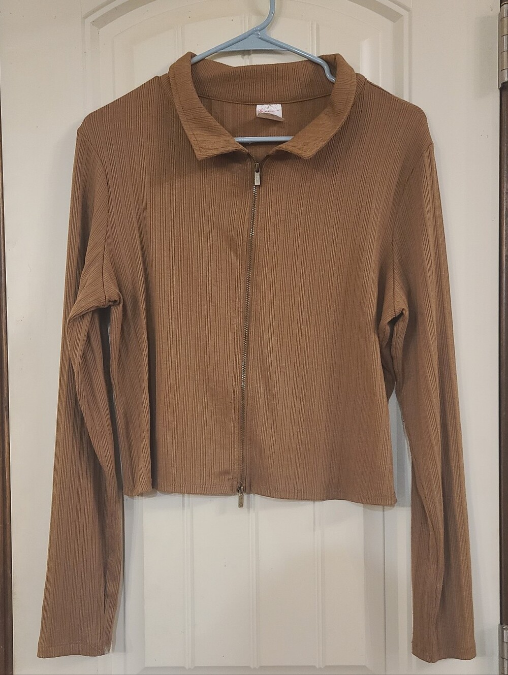 NoBo Youth Ribbed Zip-Front Jacket - Camel Size XL